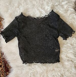 Dolls Kill Black Sheer Sparkle Crop Top